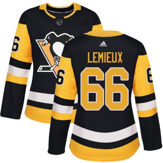 Women's Adidas Pittsburgh Penguins #66 Mario Lemieux Authentic Black Home NHL Jersey - Ujersey