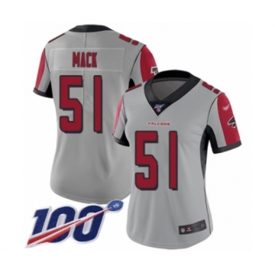 Women's Atlanta Falcons #51 Alex Mack Limited Silver Inverted Legend 100th Season Football Jersey - Ujersey