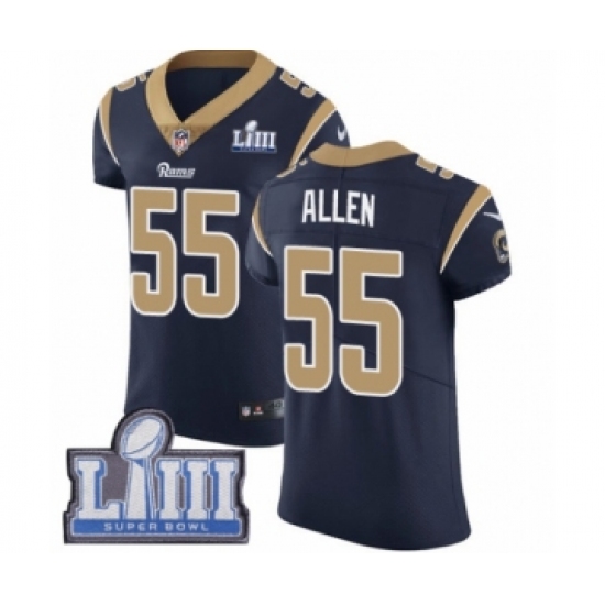Men's Nike Los Angeles Rams #55 Brian Allen Navy Blue Team Color Vapor Untouchable Elite Player Super Bowl LIII Bound NFL Jersey - Ujersey