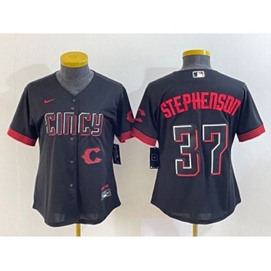 Women's Cincinnati Reds #37 Tyler Stephenson Black 2023 City Connect Cool Base Stitched Jersey - Ujersey