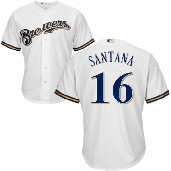 Men's Majestic Milwaukee Brewers #16 Domingo Santana Replica Navy Blue Alternate Cool Base MLB Jersey - Ujersey