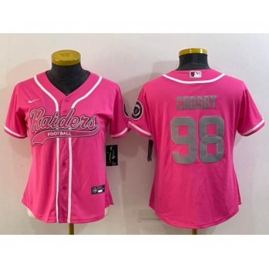 Women's Las Vegas Raiders #98 Maxx Crosby Pink With Patch Cool Base Stitched Baseball Jersey