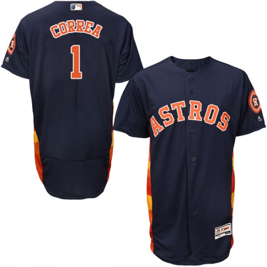 Men's Majestic Houston Astros #1 Carlos Correa Navy Blue Alternate Flex Base Authentic Collection MLB Jersey - Ujersey