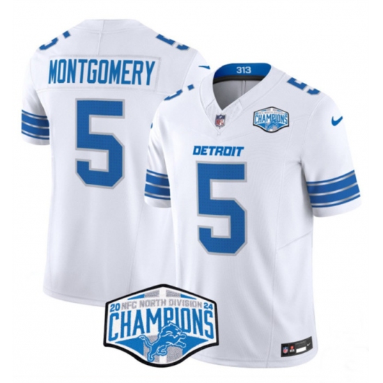 Men's Detroit Lions #5 David Montgomery White 2024 NFC North Champions F.U.S.E. Vapor Limited Stitched Jersey - Ujersey