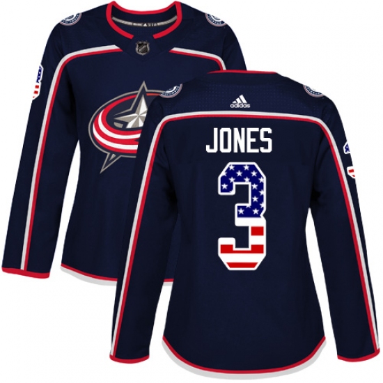 Women's Adidas Columbus Blue Jackets #3 Seth Jones Authentic Navy Blue USA Flag Fashion NHL Jersey - Ujersey