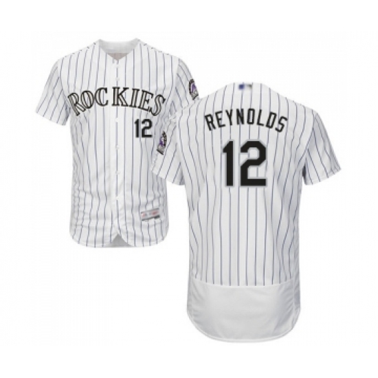 Men's Colorado Rockies #12 Mark Reynolds White Home Flex Base Authentic Collection Baseball Jersey - Ujersey
