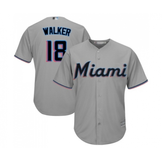 Men's Miami Marlins #18 Neil Walker Replica Grey Road Cool Base Baseball Jersey - Ujersey