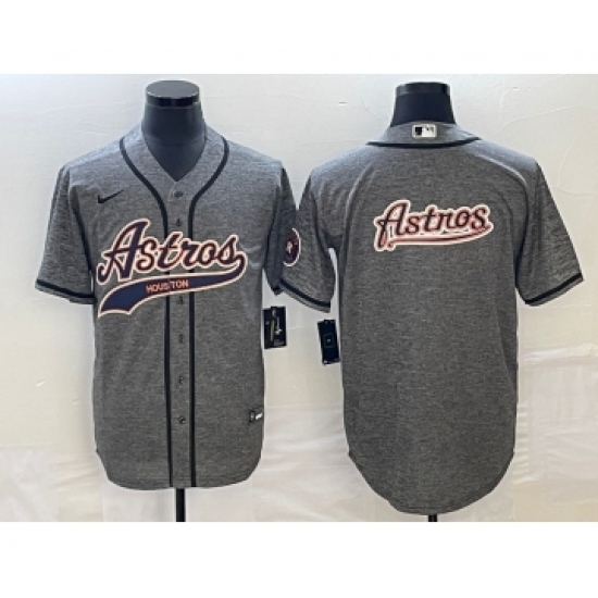 Men's Houston Astros Blank Grey Gridiron With Patch Cool Base Stitched Baseball Jersey - Ujersey