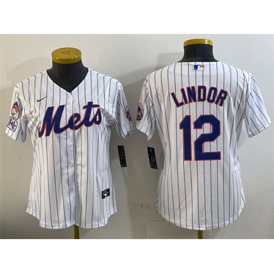 Women's New York Mets #12 Francisco Lindor White 2025 Spring Training Cool Base Stitched Baseball Jersey(Run Small)