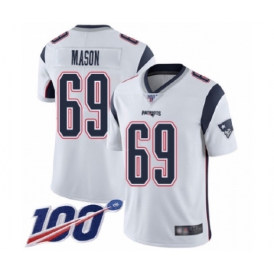 Men's New England Patriots #69 Shaq Mason White Vapor Untouchable Limited Player 100th Season Football Jersey - Ujersey