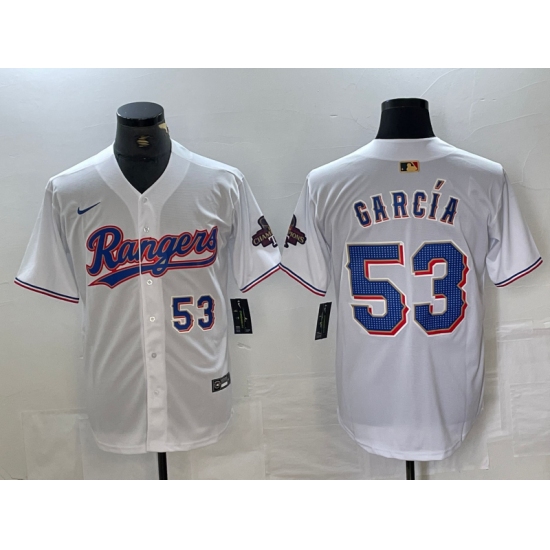 Men's Texas Rangers #53 Adolis Garcia Number White 2023 World Series Champions Cool Base Jersey - ujerseystore