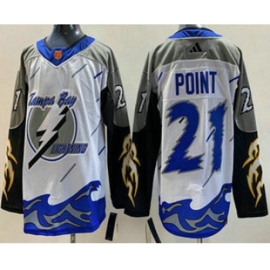 Men's Tampa Bay Lightning #21 Brayden Point White 2022 Reverse Retro Authentic Jersey - Ujersey