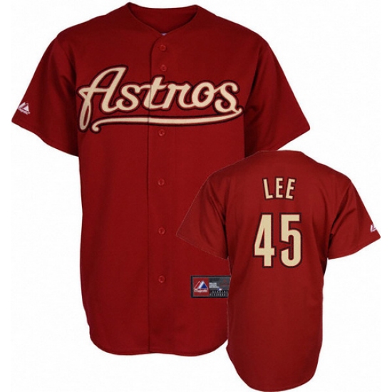 Men's Mitchell and Ness Houston Astros #45 Carlos Lee Authentic Red Throwback MLB Jersey - Ujersey