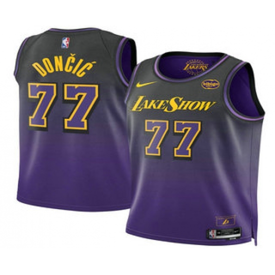 Men's Los Angeles Lakers #77 Luka Doncic Purple 2025 City Edition Swingman Sponsor Stitched Jersey - Ujersey
