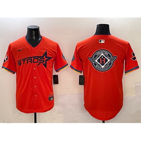 Men's Houston Astros Team Big Logo Orange 2025 City Connect With Texas Limited Stitched Baseball Jersey - Ujersey