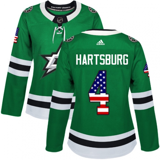 Women's Adidas Dallas Stars #4 Craig Hartsburg Authentic Green USA Flag Fashion NHL Jersey - Ujersey