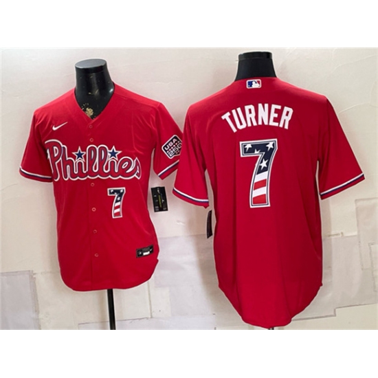 Men's Philadelphia Phillies #7 Trea Turner Red USA 250 Fourth of July Home Stitched Baseball Jersey - Ujersey