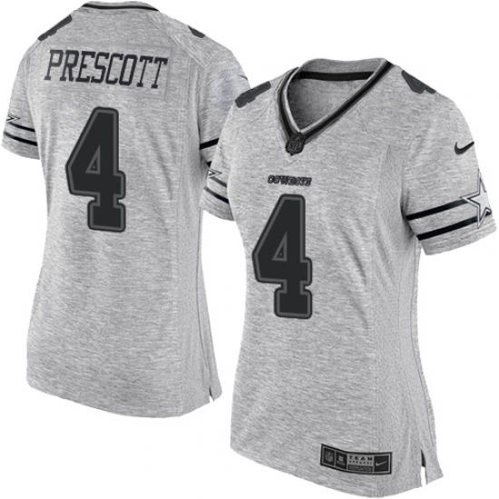 Women's Nike Dallas Cowboys #4 Dak Prescott Limited Gray Gridiron II NFL Jersey - Ujersey