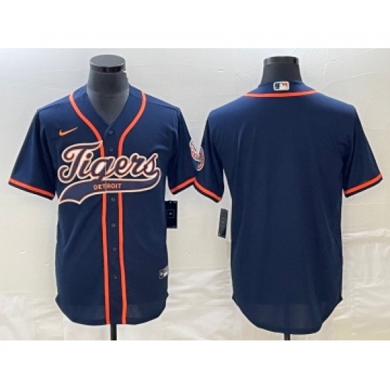 Men's Detroit Tigers Blank Navy Cool Base Stitched Baseball Jersey - Ujersey