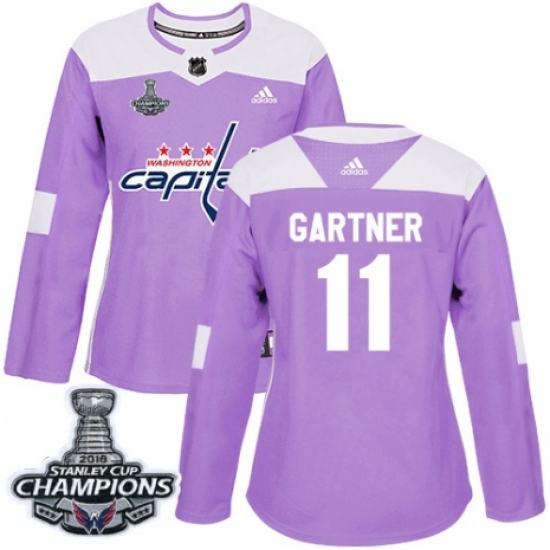 Women's Adidas Washington Capitals #11 Mike Gartner Authentic Purple Fights Cancer Practice 2018 Stanley Cup Final Champions NHL Jersey - Ujersey