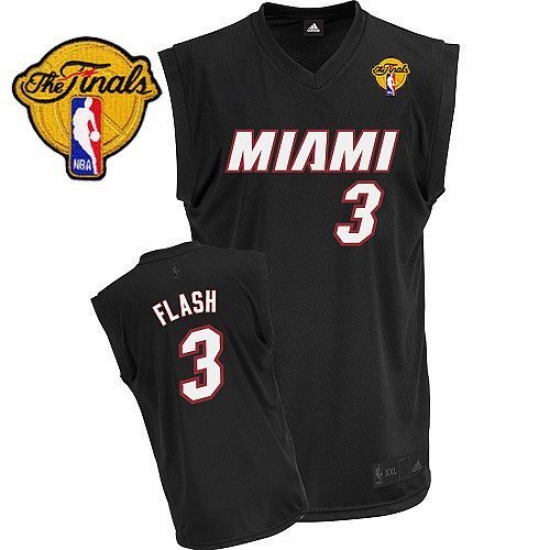 Men's Adidas Miami Heat #3 Dwyane Wade Authentic Black Flash Fashion Finals Patch NBA Jersey - Ujersey
