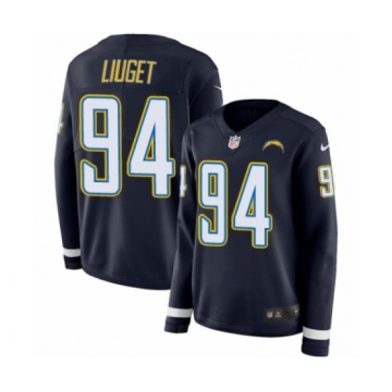 Women's Nike Los Angeles Chargers #94 Corey Liuget Limited Navy Blue Therma Long Sleeve NFL Jersey - Ujersey