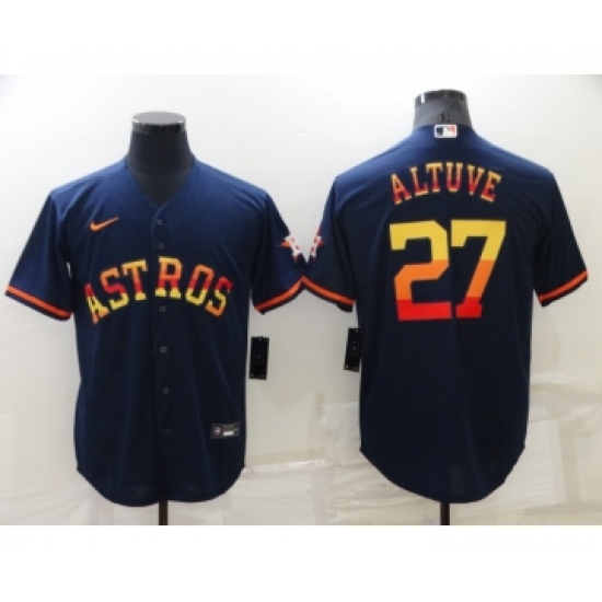 Men's Houston Astros #27 Jose Altuve Navy Blue Rainbow Stitched MLB Cool Base Nike Jersey - Ujersey