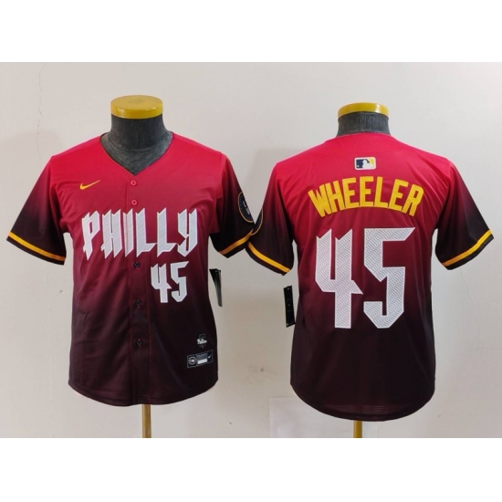 Youth Philadelphia Phillies #45 Zack Wheeler Number Red 2024 City Connect Limited Jersey - Ujersey