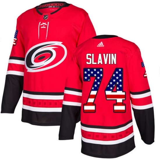 Youth Adidas Carolina Hurricanes #74 Jaccob Slavin Authentic Red USA Flag Fashion NHL Jersey - Ujersey