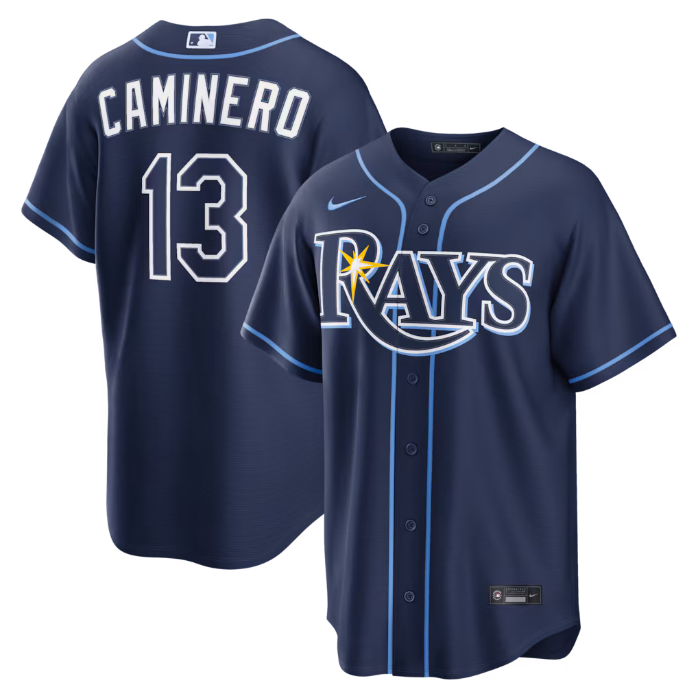 Men's Tampa Bay Rays Junior Caminero Nike Navy Road Replica Jersey - ujerseystore