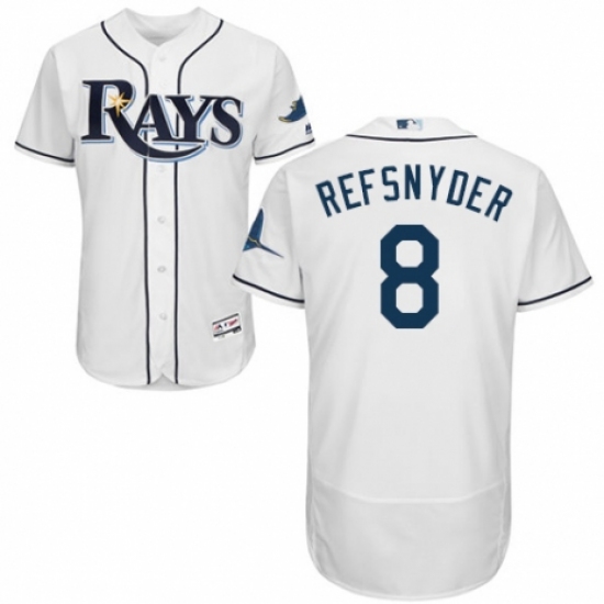 Men's Majestic Tampa Bay Rays #8 Rob Refsnyder Home White Home Flex Base Authentic Collection MLB Jersey - Ujersey