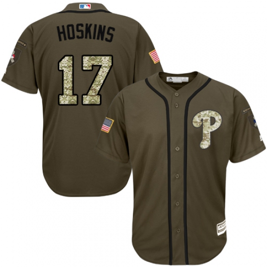 Youth Majestic Philadelphia Phillies #17 Rhys Hoskins Replica Green Salute to Service MLB Jersey - Ujersey