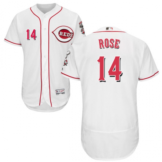 Men's Majestic Cincinnati Reds #14 Pete Rose White Home Flex Base Authentic Collection MLB Jersey - Ujersey