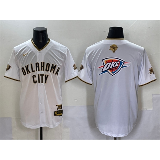 Men's Oklahoma City Thunder Team Big Logo White Gold 2025 Finals Vapor Stitched Baseball Jersey - Ujersey