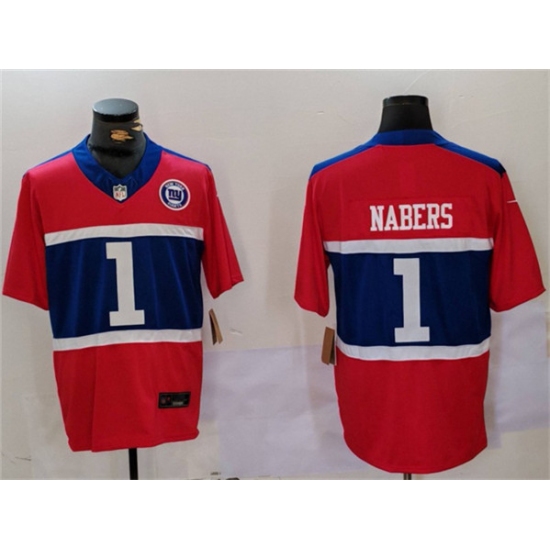 Men's New York Giants #1 Malik Nabers Red 2024 F.U.S.E. With Vapor Untouchable Limited Football Stitched Jersey - Ujersey