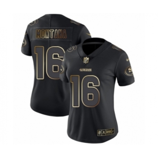 Women's San Francisco 49ers #16 Joe Montana Black Gold Vapor Untouchable Limited Football Jersey - Ujersey