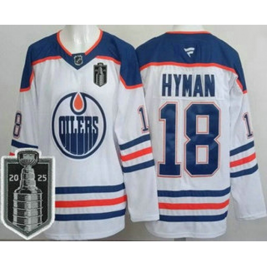 Men's Edmonton Oilers #18 Zach Hyman White 2025 Stanley Cup Final Authentic Jersey - Ujersey