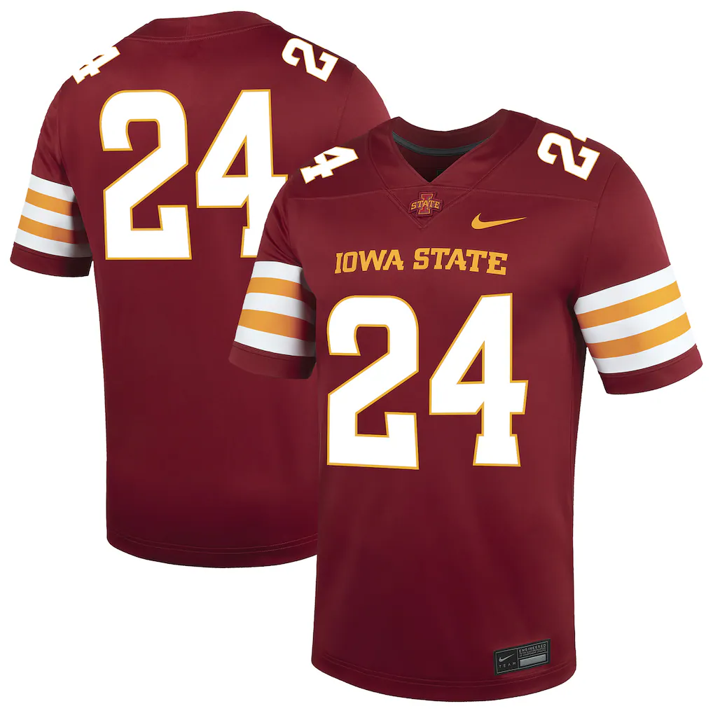 Men's Nike #24 Cardinal Iowa State Cyclones Game Football Jersey