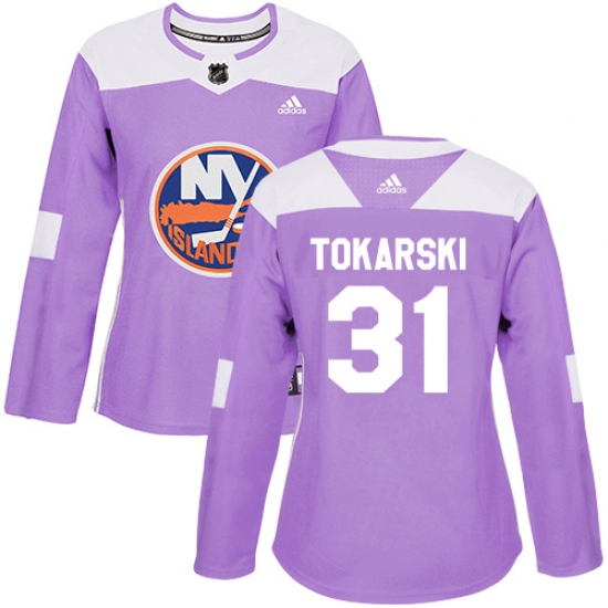 Women's Adidas New York Islanders #31 Dustin Tokarski Authentic Purple Fights Cancer Practice NHL Jersey - Ujersey