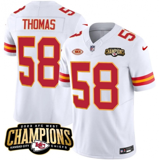 Men’s Kansas City Chiefs #58 Derrick Thomas White 2023 F.U.S.E. AFC West Champions With NKH Vapor Untouchable Limited Football Stitched Jersey - Ujersey