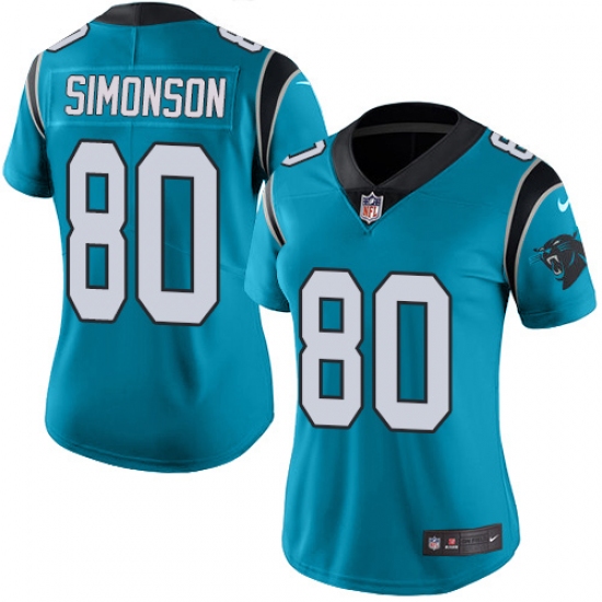 Women's Nike Carolina Panthers #80 Scott Simonson Limited Blue Rush Vapor Untouchable NFL Jersey - Ujersey