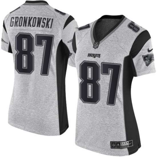 Women's Nike New England Patriots #87 Rob Gronkowski Limited Gray Gridiron II NFL Jersey - ujerseystore