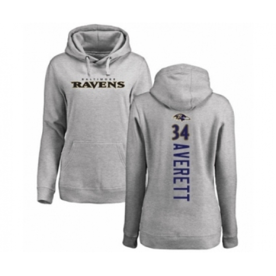 Football Women's Baltimore Ravens #34 Anthony Averett Ash Backer Pullover Hoodie - Ujersey