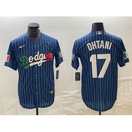 Men's Los Angeles Dodgers #17 Shohei Ohtani Navy Cool Base Stitched Baseball Jerseys - Ujersey