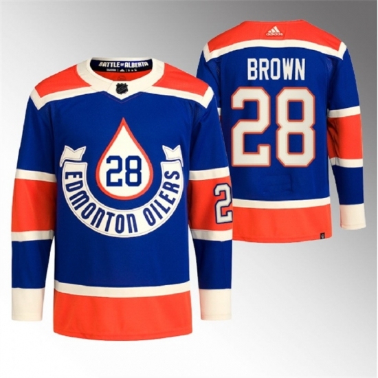 Men's Edmonton Oilers #28 Connor Brown 2023 Royal Heritage Classic Primegreen Stitched Jersey - Ujersey