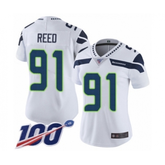 Women's Seattle Seahawks #91 Jarran Reed White Vapor Untouchable Limited Player 100th Season Football Jersey - Ujersey