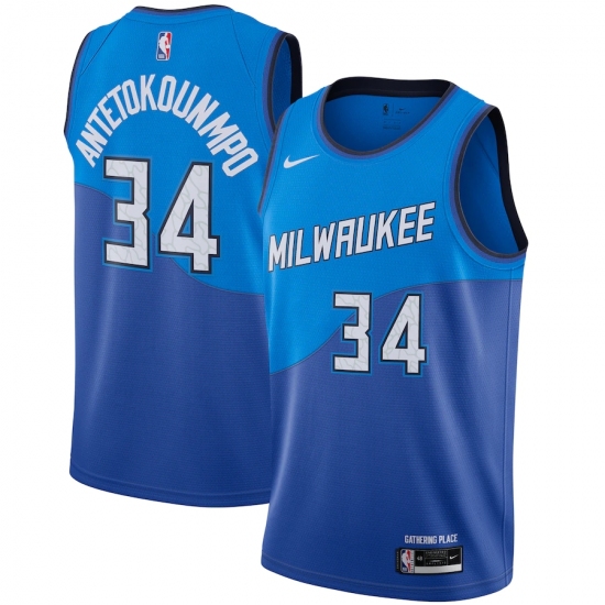 Men's Milwaukee Bucks #34 Giannis Antetokounmpo Nike Blue 2020-21 Swingman Player Jersey - Ujersey