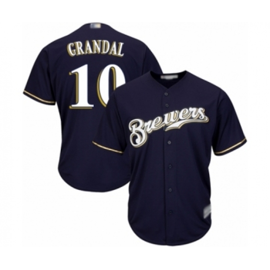 Youth Milwaukee Brewers #10 Yasmani Grandal Authentic Navy Blue Alternate Cool Base Baseball Jersey - Ujersey