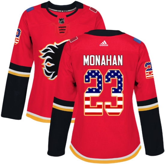 Women's Adidas Calgary Flames #23 Sean Monahan Authentic Red USA Flag Fashion NHL Jersey - Ujersey