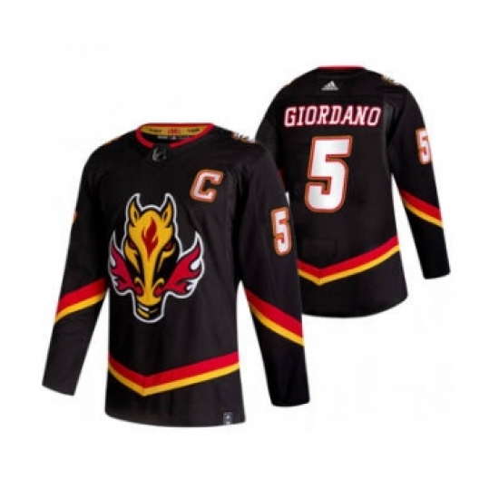 Men's Calgary Flames #5 Mark Giordano Black 2020-21 Reverse Retro Alternate Hockey Jersey - Ujersey